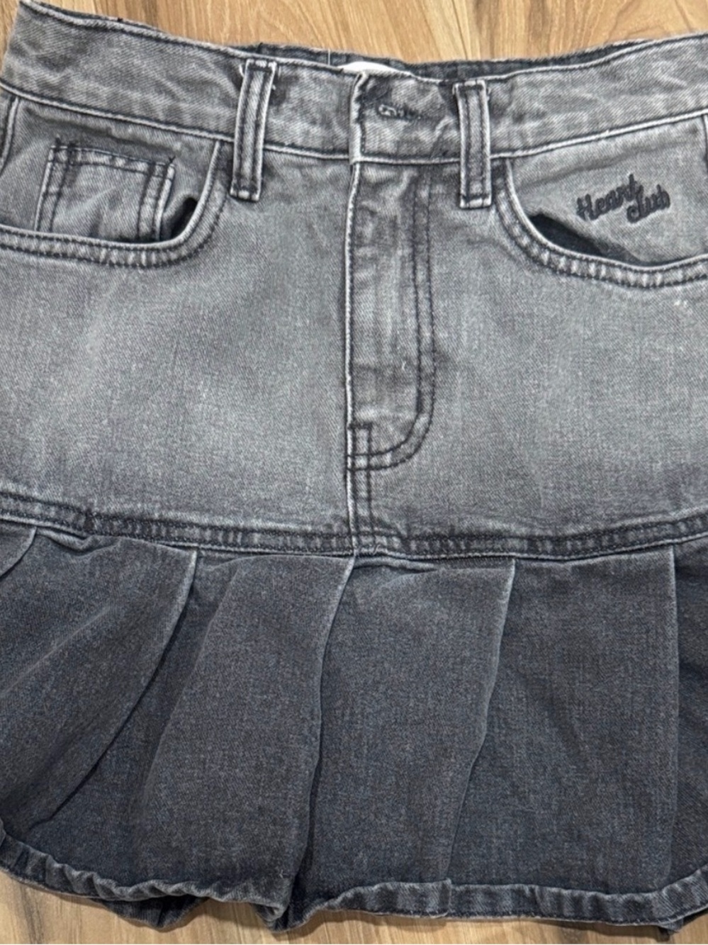 Mixxmix Heart Club Gray Denim Pleated Mini Skirt